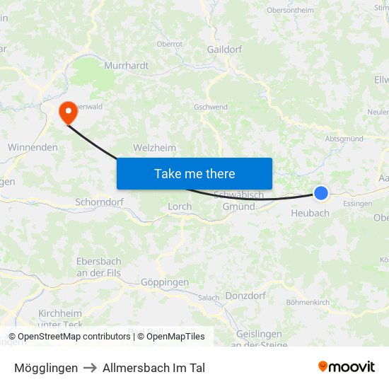 Mögglingen to Allmersbach Im Tal map