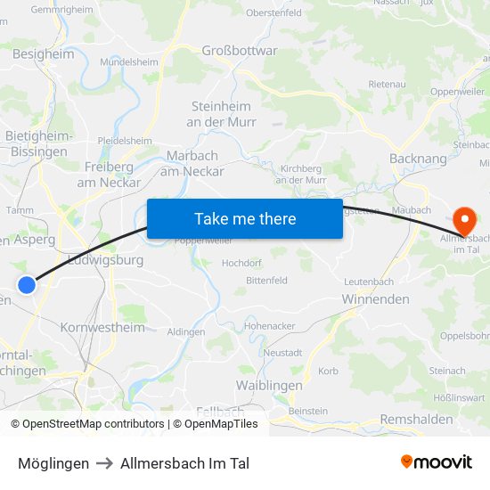 Möglingen to Allmersbach Im Tal map