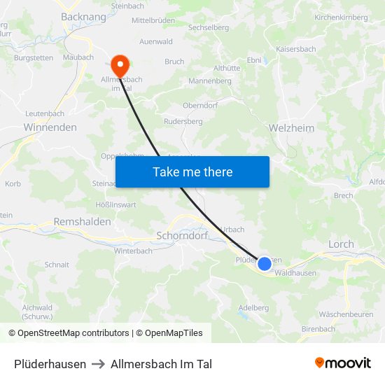 Plüderhausen to Allmersbach Im Tal map