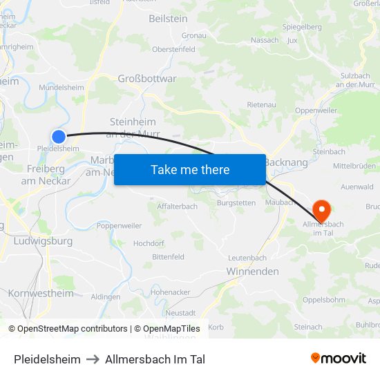 Pleidelsheim to Allmersbach Im Tal map