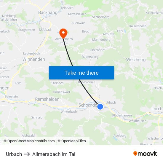 Urbach to Allmersbach Im Tal map