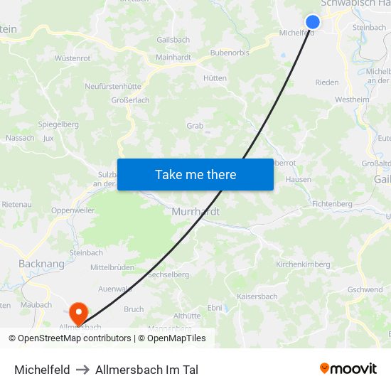 Michelfeld to Allmersbach Im Tal map