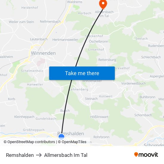 Remshalden to Allmersbach Im Tal map