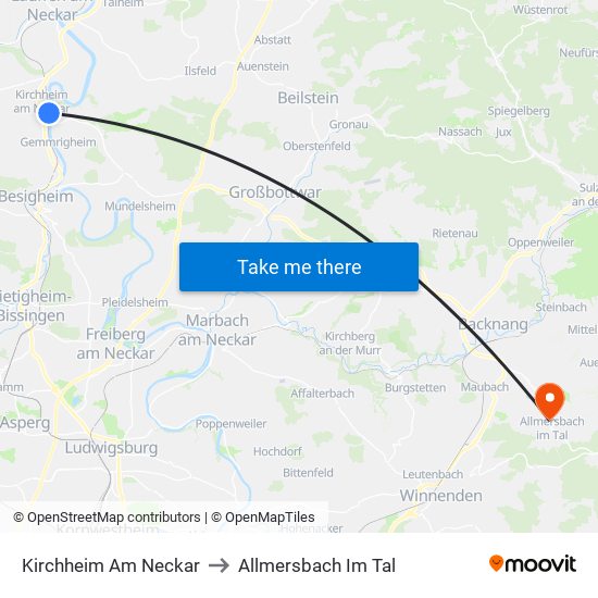 Kirchheim Am Neckar to Allmersbach Im Tal map
