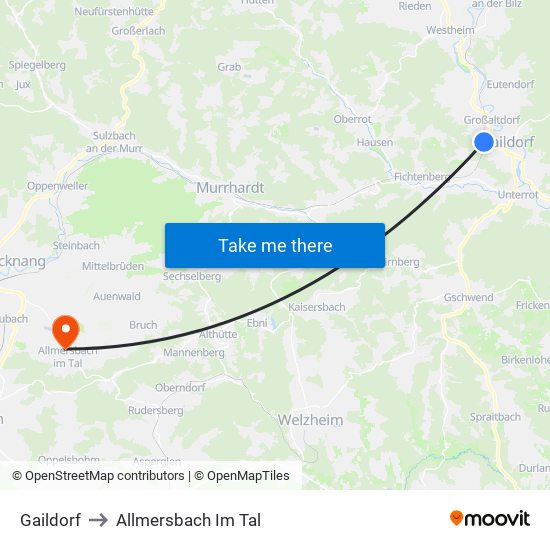 Gaildorf to Allmersbach Im Tal map