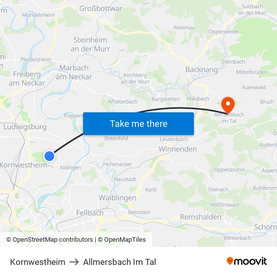Kornwestheim to Allmersbach Im Tal map