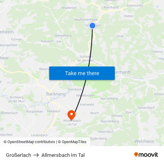 Großerlach to Allmersbach Im Tal map