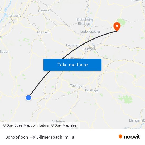 Schopfloch to Allmersbach Im Tal map