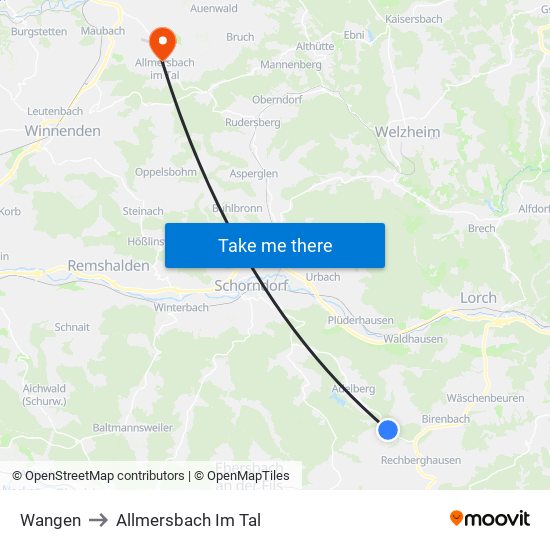 Wangen to Allmersbach Im Tal map