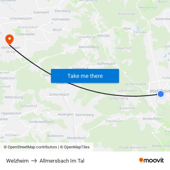 Welzheim to Allmersbach Im Tal map