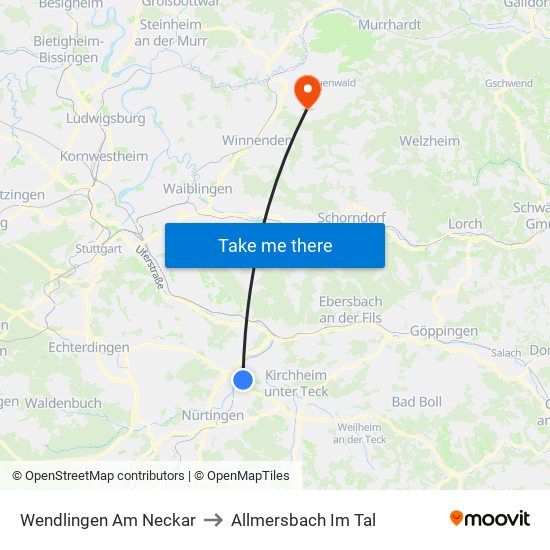 Wendlingen Am Neckar to Allmersbach Im Tal map