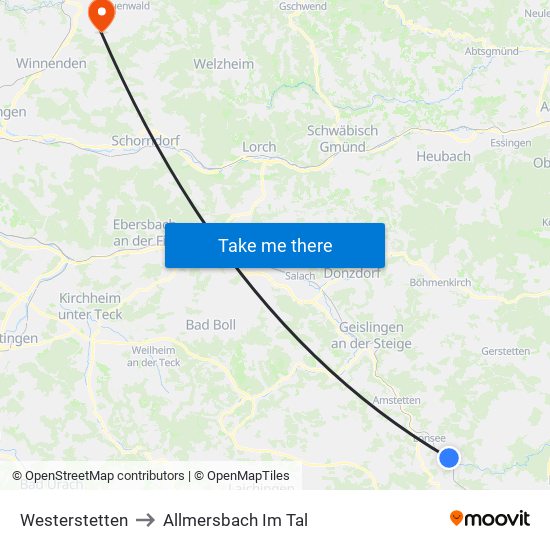 Westerstetten to Allmersbach Im Tal map