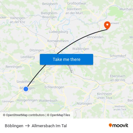 Böblingen to Allmersbach Im Tal map