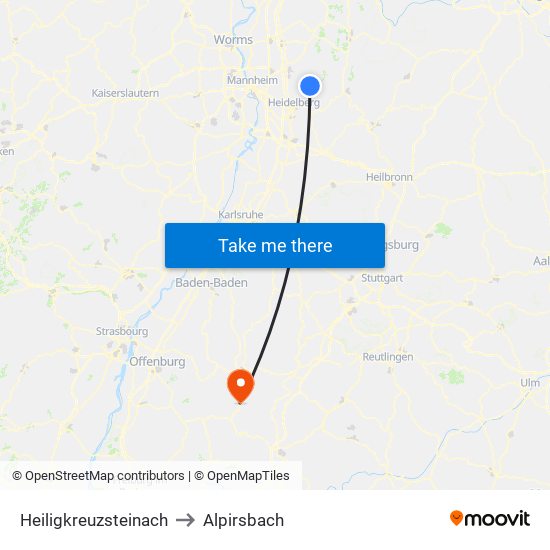 Heiligkreuzsteinach to Alpirsbach map