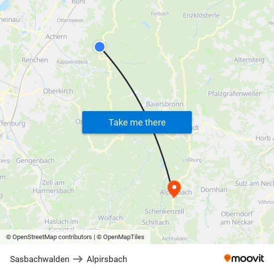 Sasbachwalden to Alpirsbach map