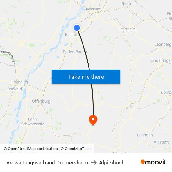 Verwaltungsverband Durmersheim to Alpirsbach map