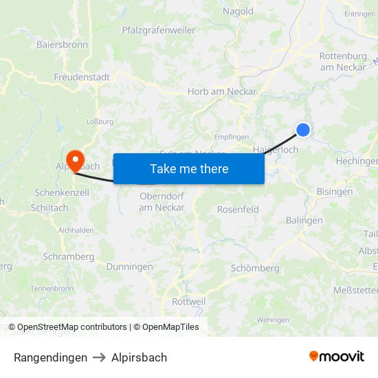 Rangendingen to Alpirsbach map