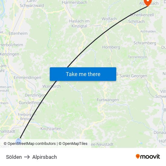 Sölden to Alpirsbach map