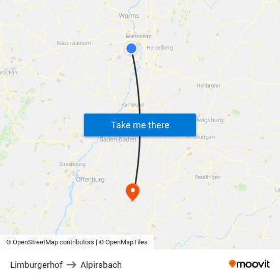 Limburgerhof to Alpirsbach map