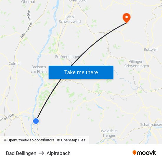 Bad Bellingen to Alpirsbach map