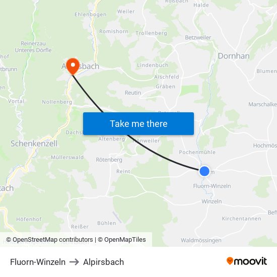 Fluorn-Winzeln to Alpirsbach map