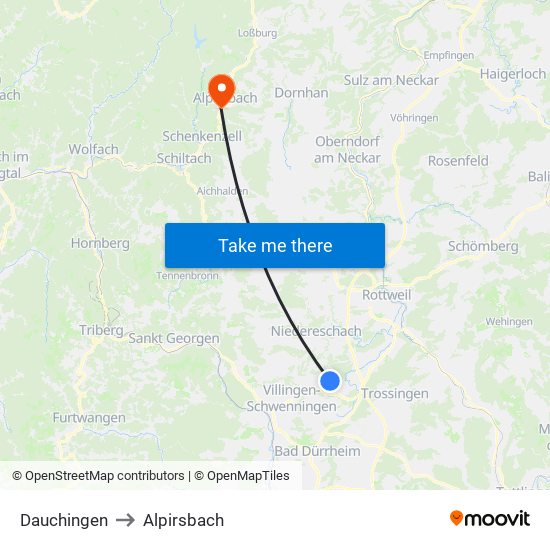 Dauchingen to Alpirsbach map