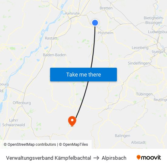 Verwaltungsverband Kämpfelbachtal to Alpirsbach map