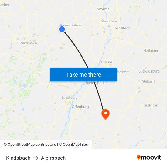 Kindsbach to Alpirsbach map