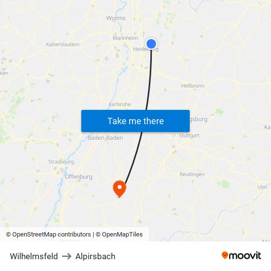 Wilhelmsfeld to Alpirsbach map