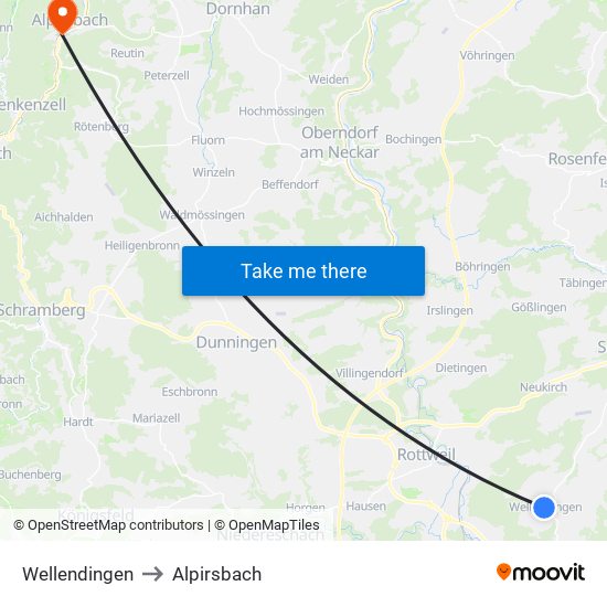 Wellendingen to Alpirsbach map