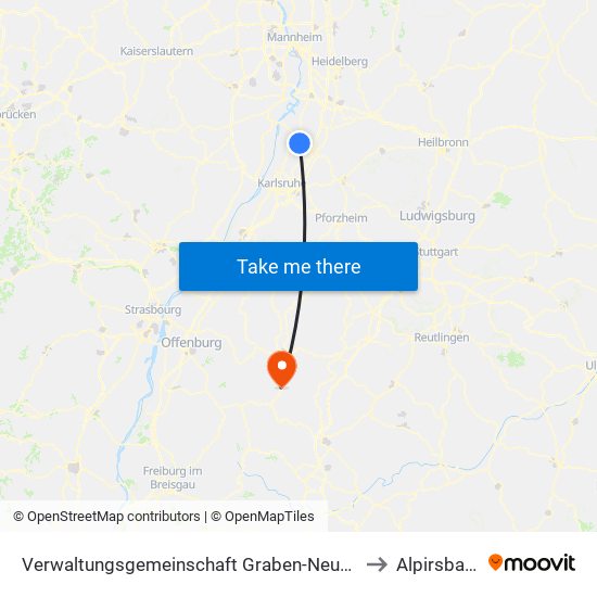 Verwaltungsgemeinschaft Graben-Neudorf to Alpirsbach map