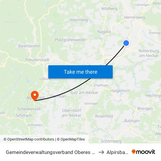 Gemeindeverwaltungsverband Oberes Gäu to Alpirsbach map