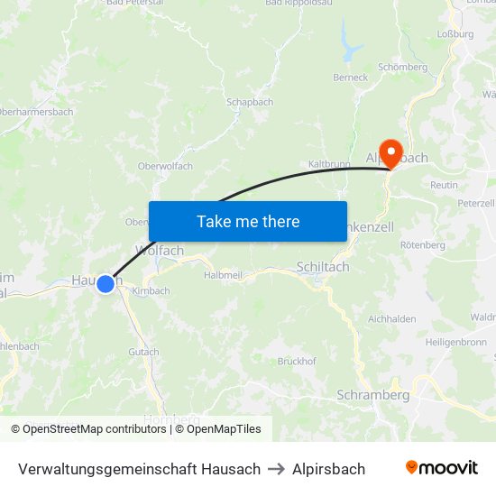 Verwaltungsgemeinschaft Hausach to Alpirsbach map