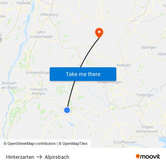 Hinterzarten to Alpirsbach map