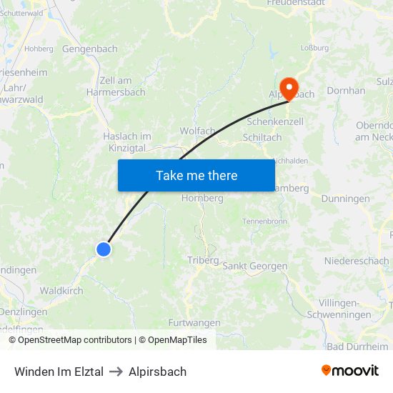 Winden Im Elztal to Alpirsbach map