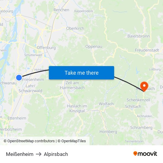 Meißenheim to Alpirsbach map