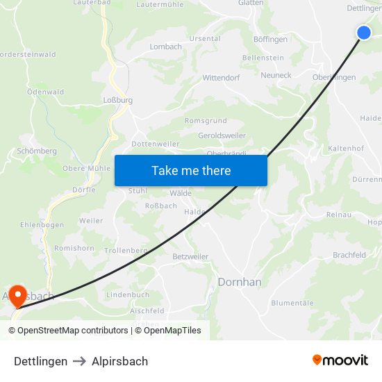 Dettlingen to Alpirsbach map