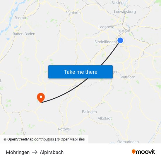 Möhringen to Alpirsbach map