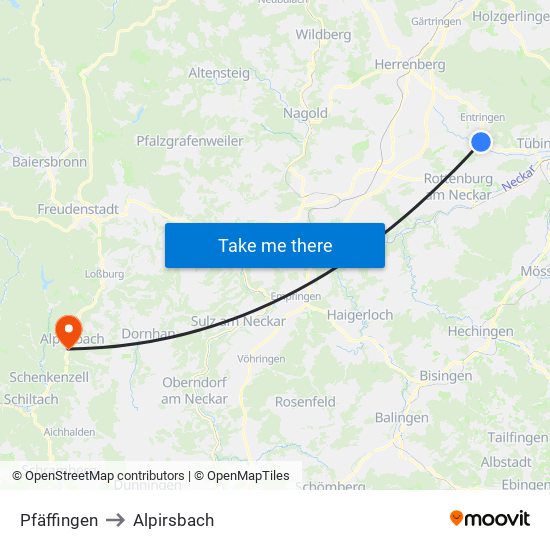 Pfäffingen to Alpirsbach map