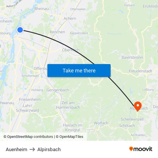 Auenheim to Alpirsbach map