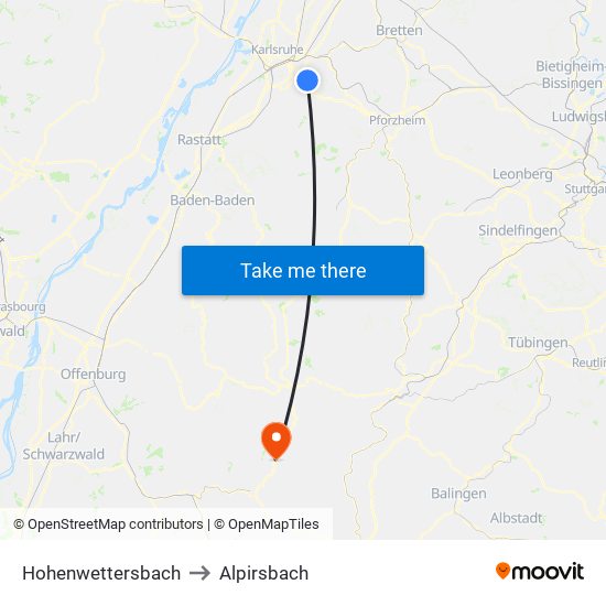 Hohenwettersbach to Alpirsbach map