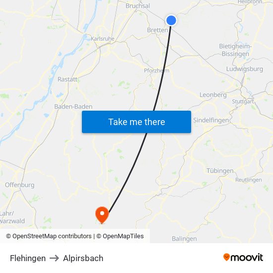 Flehingen to Alpirsbach map