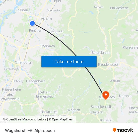 Wagshurst to Alpirsbach map