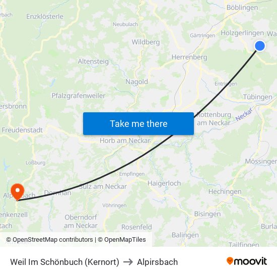 Weil Im Schönbuch (Kernort) to Alpirsbach map