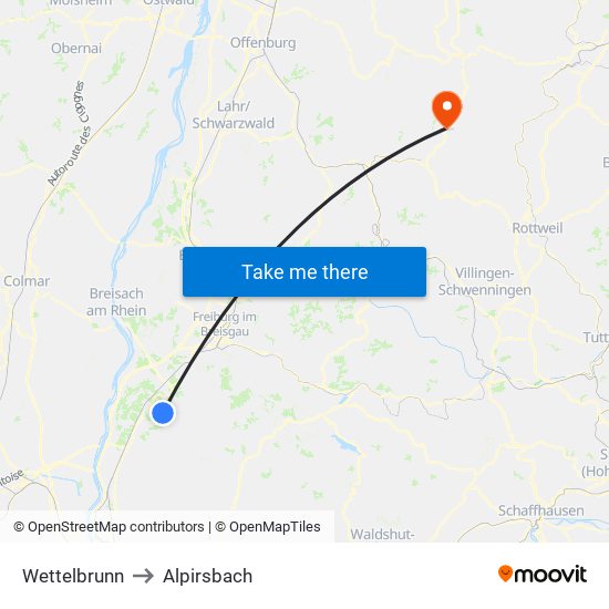 Wettelbrunn to Alpirsbach map