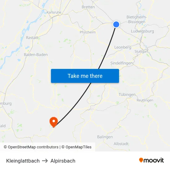 Kleinglattbach to Alpirsbach map