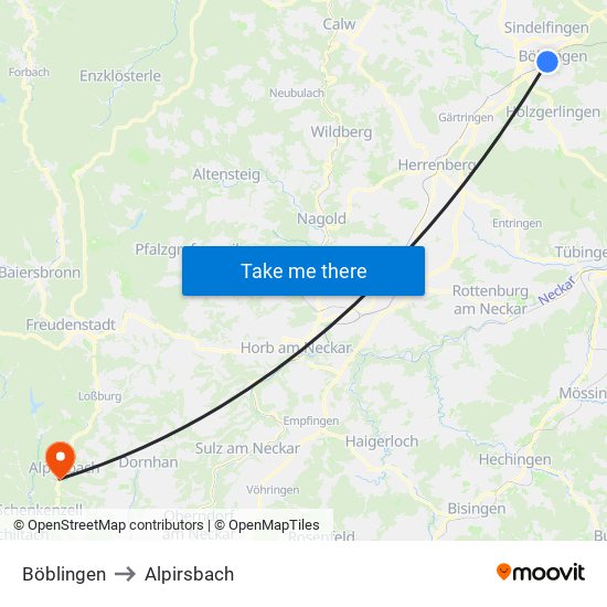 Böblingen to Alpirsbach map