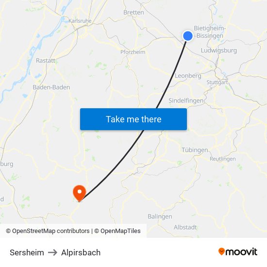 Sersheim to Alpirsbach map