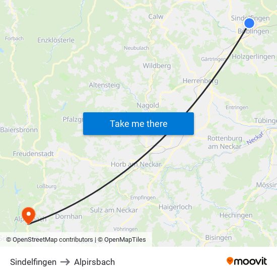 Sindelfingen to Alpirsbach map