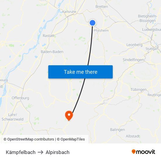 Kämpfelbach to Alpirsbach map